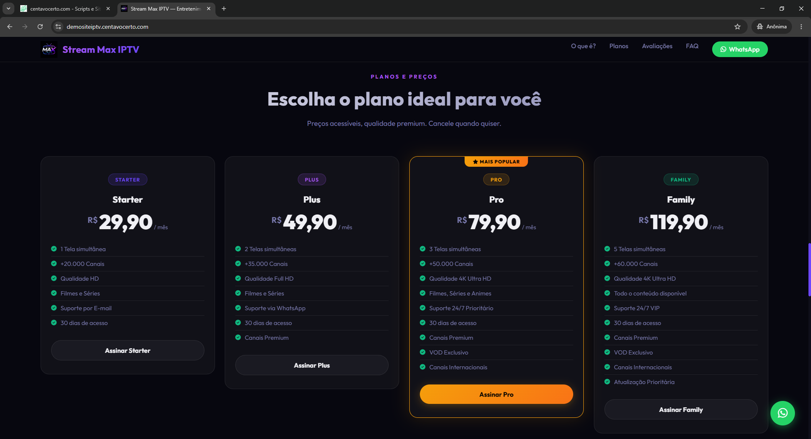 Script Site para iptv pronto